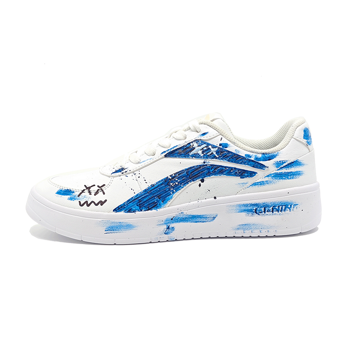 [Custom Sneakers] LiNing National Trend Campus Academy Style Leather KAWS XX Free Brushstroke Street Hip-Hop Graffiti Hand-Painted Versatile Skateboard Photogenic Warm Wrapping Anti-Slip Low-Top Skate Shoes Unisex