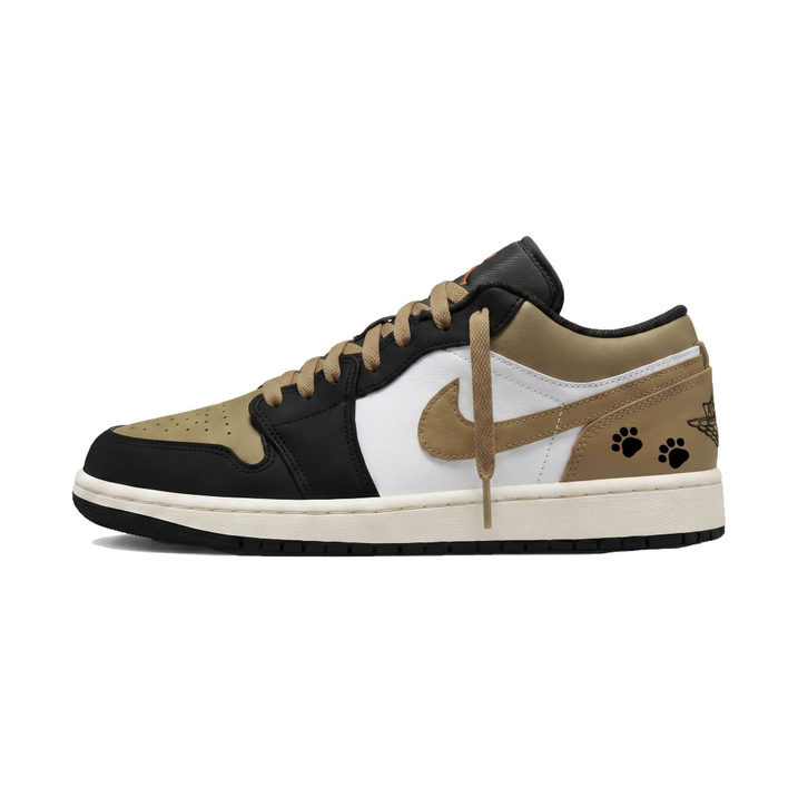 Custom SneakersJordan Air Jordan 1 Mocha Paw Synthetic Leather Simple Versatile Cute Girlfriend Premium Wear-Resistant Low-Top Retro Basketball Shoes Unisex Brown