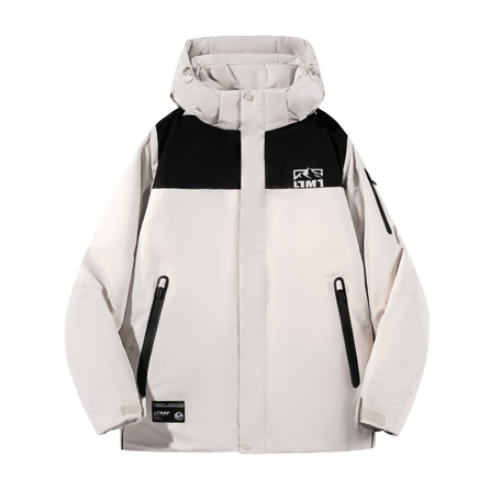 LIGHTNING MONSTER Snow Mountain Letter Logo Print Color Block Loose Hooded Quilted Warm Jacket Unisex