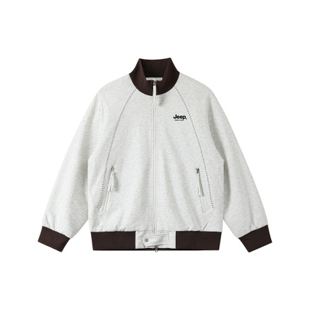 Jeep American Retro Maillard Clear Structure Splicing Contrast Stitching Design High Street Colorblock Ribbed Baseball Uniform Daily Outdoor Outing Long Sleeve Jacket Coat Unisex