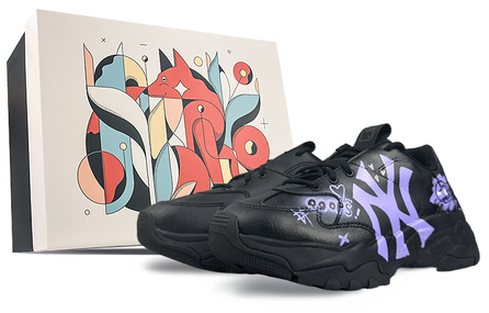 MLB Big Ball Chunky Wear-Resistant Height Increasing Low-Top Chunky Sneakers Unisex Black Purple