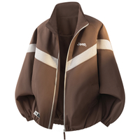 Jeep Fall Back To School American Retro High Street Trendy Stand Collar Patchwork Color-Block Phantom Breathable Horizontal Stripe Bomber Jacket Casual Daily Commute Loose Comfortable Genderless Versatile Outdoor Windproof Couple Jacket Unisex кофе