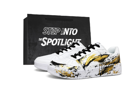 [Custom Sneakers] LiNing Drunk Gold Ink Graffiti Style Premium Gilded Vintage Trendy Street Art Toy Hip-Hop Individual Gift Bag Unique Splash Ink Color-Changed Hand-Painted Low-Top Skate Shoes Men's Black White