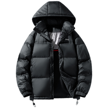 Jeep Casual Series High Goose Down Filling American High-Street Color-Block Snow Short Puffer Jacket High-Cost-Effective National Trend Casual Sports Outdoor Light Luxury Windproof Warm Thickened Bread Down Jacket Hooded Unisex