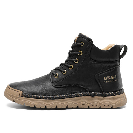 G.N.SHIJIA Black Gold Bull Series Wear-Resistant Height-Increasing Hand-Stitched Thick Sole Comfortable Fashion Versatile Commute Fleece-Lined Short-Cut Outdoor Boots 4cm Men's
