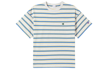 Champion MEN'S CASUAL SS24 Striped Contrast Small C-Logo Retro Sport Short Sleeve T-Shirt Unisex Japanese Edition