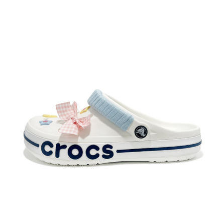 Crocs Bayaband Clog Unisex White-Blue Summer EVA Clean Refreshing Sweet Girl White Moonlight Hidden Blue Edge Daily Outing Clog Shoes