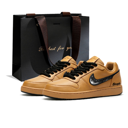 [Custom Sneakers] Nike EBERNON Wheat Wave Gift Bag Edition Leather Retro Classic Personalized Outdoor Versatile Anti-Slip Wear-Resistant Lightweight Low-Top Skate Shoes Men's Wheat