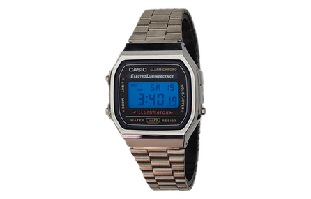 Custom Watch CASIO Modified Series Blue Lens A168WA-1W Modified Silver-Blue Quartz Stainless Steel Strap Men's Black Dial