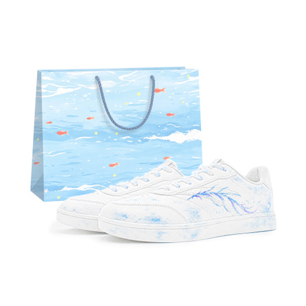 [Custom Sneakers] Anta Vitality Synthetic Leather Radiant Light Flowing Feather Gift Bag Ink Wash Gradient Graffiti Wear-Resistant Anti-Slip Low-Top Skate Shoes Men's Blue White