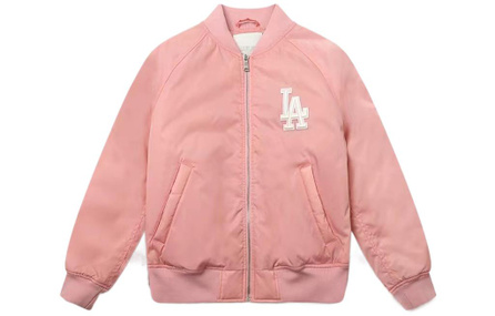 MLB Common Basic Letter Logo Embroidered Long Sleeve Baseball Jacket Pink