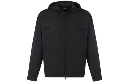 Zzegna FW22 Solid Zip Hooded Jacket Men's Black