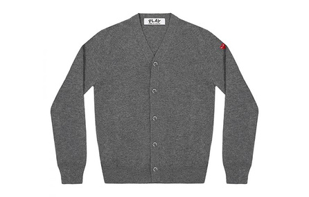 CDG Play Small Heart Cardigan Wool Sweater Men's Gray