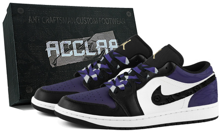 Custom SneakersJordan Jordan 1 'Green Purple' Vibe Cleanfit Style Classic Versatile Fashion Special Gift Box Cushioned Wear-Resistant Low-Top Retro Basketball Shoes Unisex Black Purple