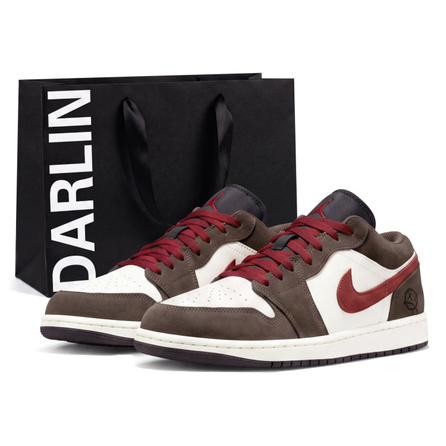 [Custom Sneakers] Jordan Air Jordan 1 Reddish Brown Red Brown Gift Bag Edition Maillard Classic Minimalist American Trendy Boyfriend Campus Non-Slip Wear-Resistant Breathable Low-Top Retro Basketball Shoes Unisex Brown