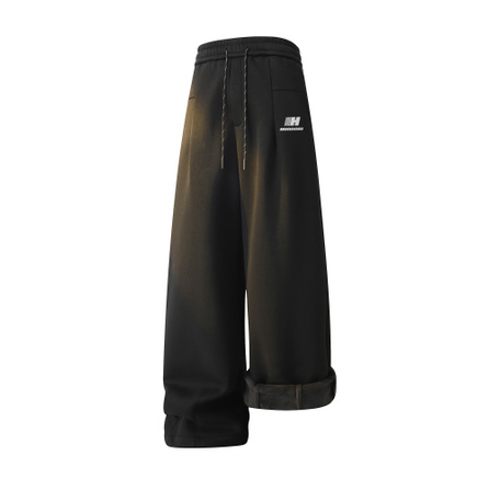 HUANQIU American High-End Deconstructed Minimalist Straight-Leg Cleanfit Retro High-Street Fleece-Lined Thickened Sport Sweatpants Versatile Comfortable Trendy Drape Slimming Casual Knit Drawstring Pants Unisex