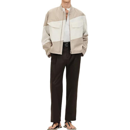 HERMES SS26 Spring/Summer Series Rivet Two-Way Zipper Color-Block Long Sleeve Ribbed Collar Jacket Coat Men's