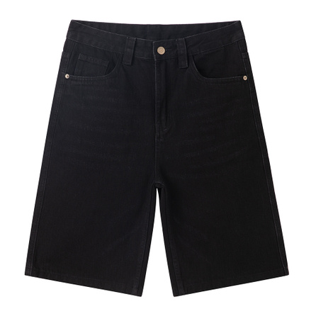 Jeep American High-Street Vibe Vintage Washed Distressed Loose Straight-Leg Brand Logo Lightweight Breathable Wide-Leg Simple Commute Versatile Fashion Casual Five-Point Denim Shorts Unisex Blue
