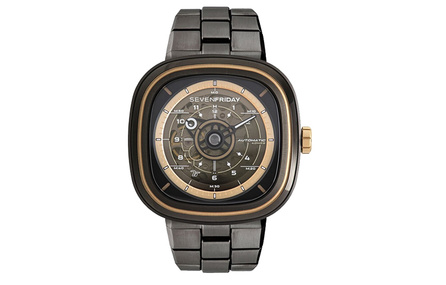 SEVENFRIDAY T-Series Automatic Mechanical Movement Square Trendy Sporty Men's Skeleton Watch Swiss Made 45mm Black Dial Stainless Steel Case & Bracelet