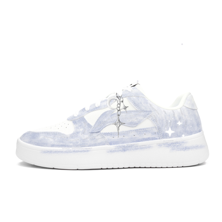 LiNing Unisex Blue-White Low-Top Skate Shoes with Hand-Painted Design