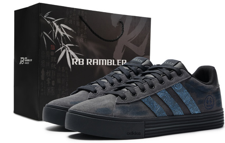 [Custom Sneakers] adidas Daily 4.0 Gift Bag Qing Ming Mo Hai Leather Patch Retro Design Couple Personalized Trendy Match Spring Summer Daily Outing Campus Style Casual Wear-Resistant Low-Top Skate Shoes Unisex