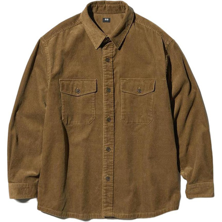 UNIQLO Solid Color Lapel Loose Shirt-Style Jacket Outerwear Unisex Dark Brown