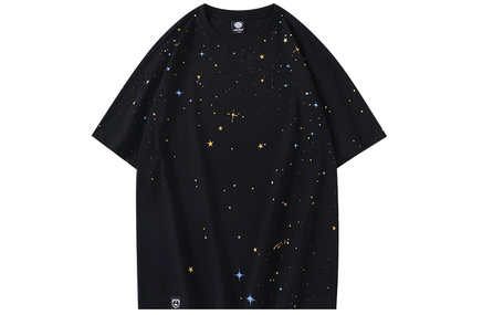 LAMLICKA Original Design Starry Sky Graffiti Loose Heavyweight Short Sleeve T-Shirt Black
