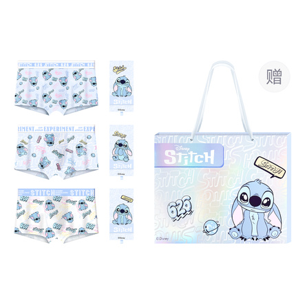 Disney Stitch Cotton 10A Antibacterial Loose Breathable Cute Boxer Briefs Men's Gift Box 3-Pack