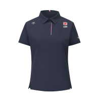 DESCENTE RUNNING Series SS26 TRICOT Running Sports Cool Feeling UPF100+ Sun Protection Anti-UV Skin-Friendly Fitted Crew Neck Short Sleeve Polo Shirt Women's NV-Темно-синий