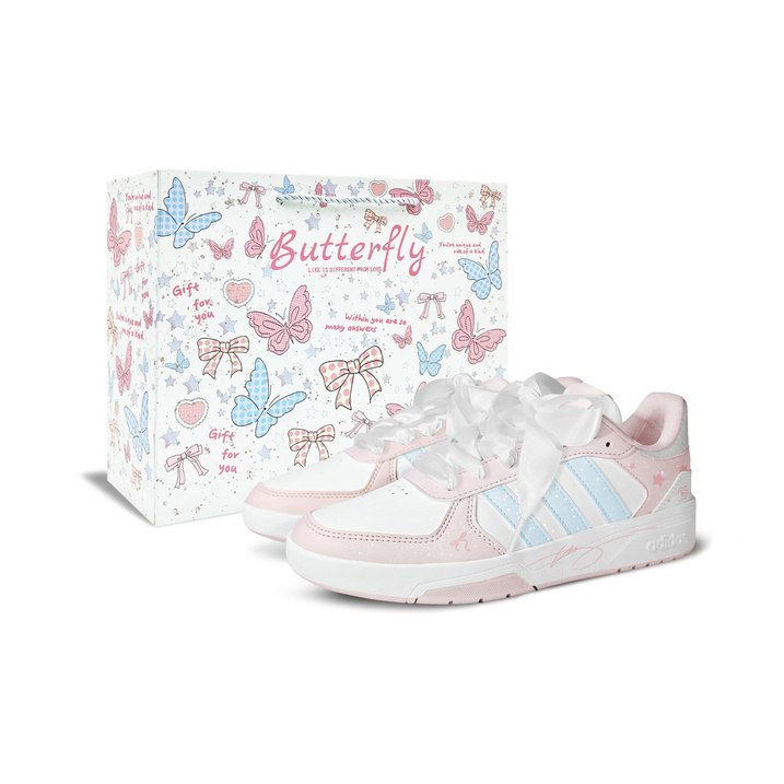 Custom Sneakersadidas COURTBEAT Cute Cat Paw-BOX Synthetic Leather Girl's Heart Exploding Cherry Blossom Elements Sweet Age-Reducing Versatile Fashion Shock-Absorbing Low-Top Skate Shoes Unisex Pink-Blue