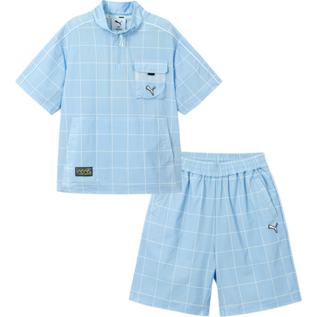 PUMA Kids' Summer Short Sleeve Shorts Set Plaid Print Fashion Classic Trendy Children's