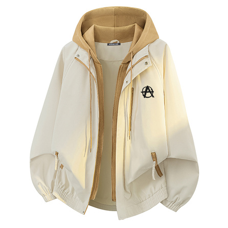 Acupuncture American Streetwear Light Luxury Hooded Jacket Fake Two-Piece Retro Fashion Comfortable Simple Versatile Casual Loose Daily Commute Workwear Top Multi-Pocket Stylish Jacket Men's