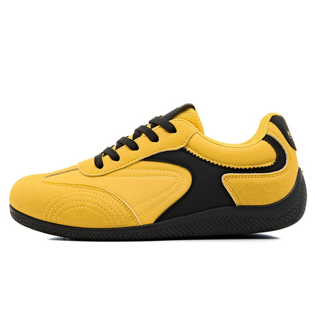 HUANQIU Yellow Black Color Block Sporty Sneakers Wear-Resistant Lightweight Breathable Low-Top Casual Shoes Men's Yellow