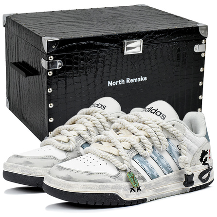 [Custom Sneakers] adidas neo Entrap Jiangnan Misty Rain Gift Box Horse Year CNY Cool Sense American Retro Chinese Style Anti-Slip Wear-Resistant Low-Top Skate Shoes Unisex White-Cyan