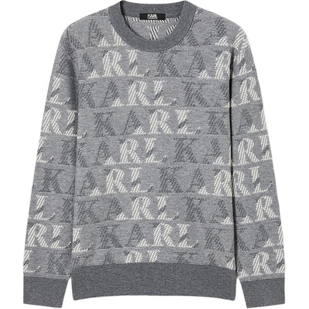 KARL LAGERFELD Sport Outdoor Commute Social FW25 Jacquard Wool Round Neck Relaxed Fit Long Sleeve Sweater Men's