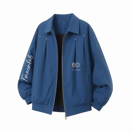 FAX FOR FMACM American Vintage Hip-Hop Multi-Badge Handwritten English Print Spring Autumn Jacket Minimalist Trendy Bad Boy Loose Casual Studded Pleated Design Workwear Cleanfit Long Sleeve Lapel Jacket Men's
