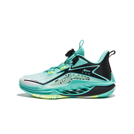 Xtep Hydrogen Wind Rotating Buckle Design Slip-Resistant Cushioning Wear-Resistant Rebound Breathable Low-Top Kids Basketball Shoes Clear Blue/Black Unisex