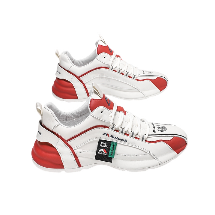 COLUMBIA Full-Grain Leather Dad Shoes Low-Top Casual Sneakers Men's White Red