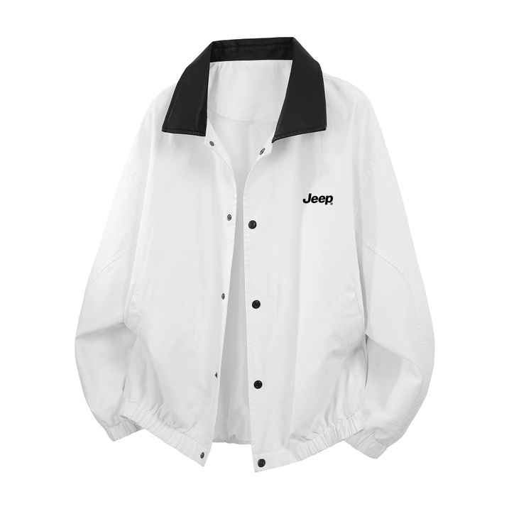 Jeep American Vintage Logo Letter Print Color-Block Patchwork Lapel Minimalist Comfortable Versatile Loose Casual Fashion Premium Daily Commute Outdoor Edgy Long Sleeve Jacket Unisex