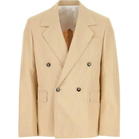 Bottega Veneta SS23 Solid Color Lapel Double-Breasted Long Sleeve Blazer Men's Beige