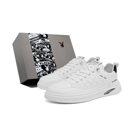 Playboy Minimalist Fashion British Style Light Luxury Premium Texture Leather Business Style Daily Commute Casual Sports Comfortable Versatile Thick Sole Height-Enhancing Gift Box Edition Wear-Resistant Lightweight Breathable Non-Slip Low-Top Skate Shoes 