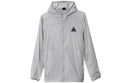 361° Solid Color Chest Letter Print Hooded Zip-Up Sun Protection Jacket Men's Ice Gray