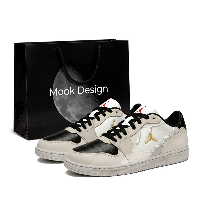 Custom SneakersJordan COURT CONNECT Boundary Gold Seal Gift Bag Tear-Edge Spray Paint Trendy Versatile Durable Lightweight Anti-Slip Low-Top Retro Basketball Shoes Men's