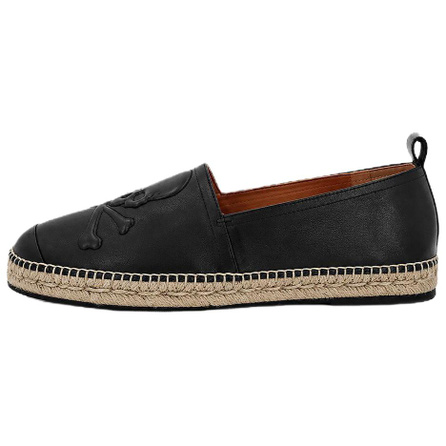 PHILIPP PLEIN Leather Round Toe Slip-On Espadrilles Men's Black