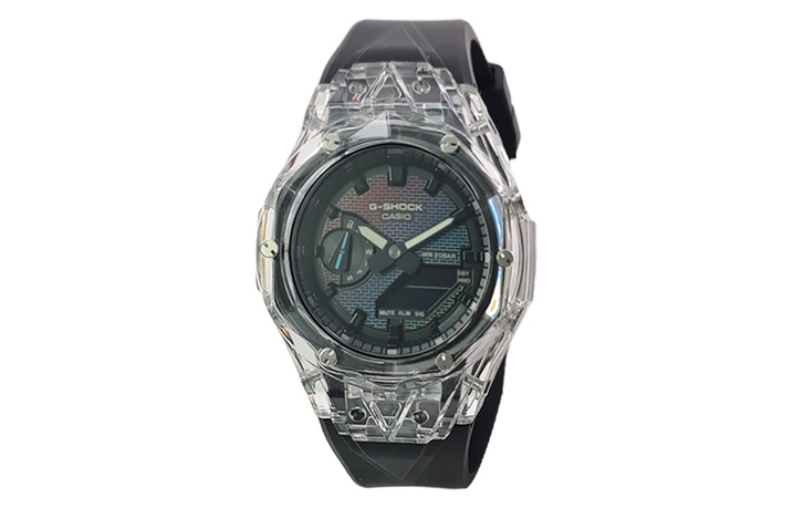 Custom Watch CASIO Modified Series 'Farmer Oak' Transparent Resin Case Fashion Trendy Water Resistant 200M Quartz Movement Fluoroelastomer Strap Japanese Korean Watch Men's Watch Colorful Dial