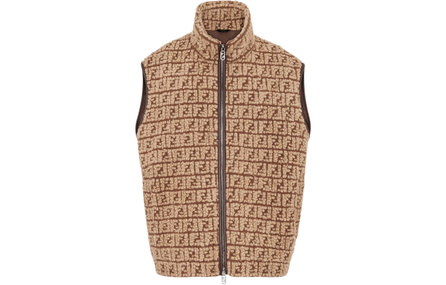 FENDI High Neck Zip Up Teddy Vest
