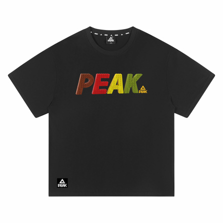 Peak 260g High Gram Weight Pure Cotton American High Street Vintage Creative Building Block Letter Logo Print Trendy Versatile Daily Commute Couple Casual Loose Comfortable Breathable Crewneck Drop Shoulder Short Sleeve T-Shirt Unisex