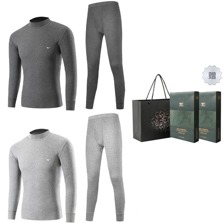 SEPTWOLVES High Windproof Mid-Neck Series All Cotton Moisture Wicking Skin-Friendly Thermal Pants Brushed Heat Retention Thermal Set Round Neck Base Layer Long Sleeve Shirt Set Men's 2-Set Underwear Gift Box