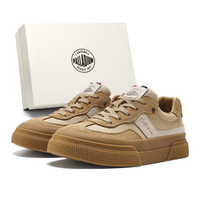 Palladium Cow Split Leather Fabric Classic Retro Outdoor Series Skateboard Commute Shoes Fashion T-Toe Shoes Stitched Side Strip Rubber Sole Anti-Collision Anti-Slip Wear-Resistant Skate Shoes Low-Top Casual Shoes Unisex Желто-коричневый [рекомендуется брать меньшего размера]