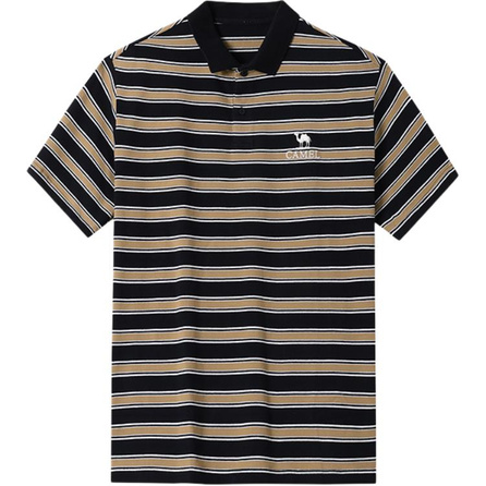 CAMEL Comfortable Casual Minimalist Stripe Breathable Thin Loose Short Sleeve Polo Shirt Men's